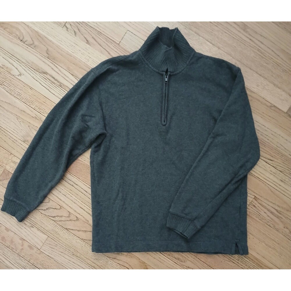 Eddie Bauer Men's MEDIUM Gray Zip Up Mock Neck Casual Cotton Dress Sweater